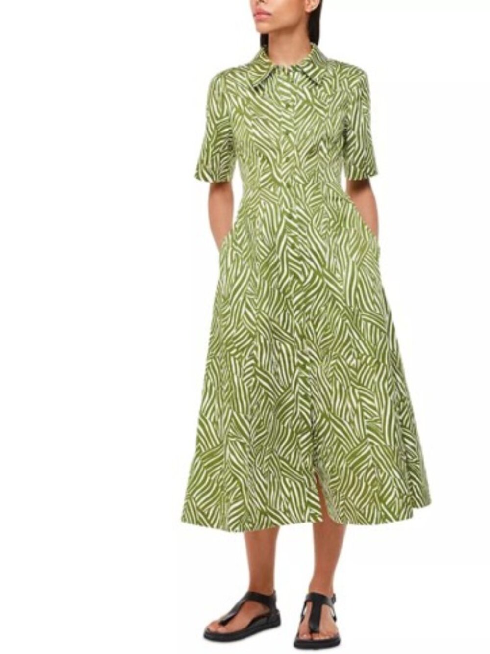 Whistles Linear Leaf Midi Dress Green